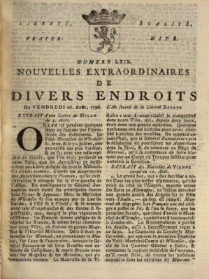 Nouvelles extraordinaires de divers endroits Freitag 26. August 1796