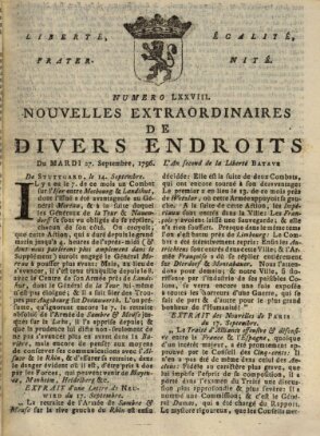 Nouvelles extraordinaires de divers endroits Dienstag 27. September 1796