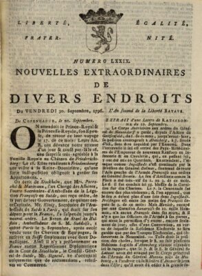 Nouvelles extraordinaires de divers endroits Freitag 30. September 1796