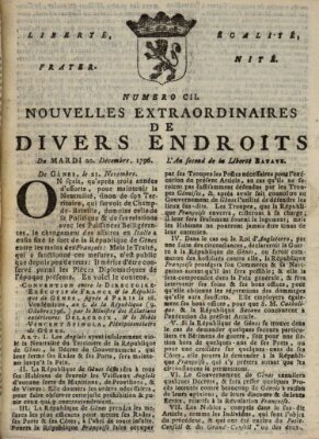 Nouvelles extraordinaires de divers endroits Dienstag 20. Dezember 1796