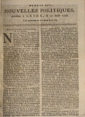 Nouvelles politiques (Nouvelles extraordinaires de divers endroits) Freitag 10. August 1798