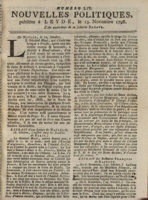 Nouvelles politiques (Nouvelles extraordinaires de divers endroits) Dienstag 13. November 1798