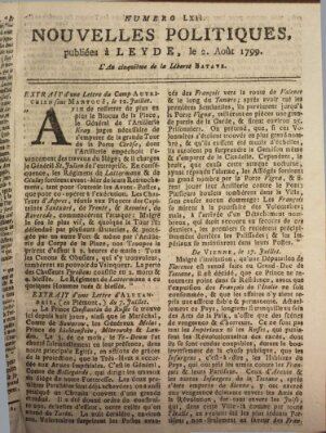 Nouvelles politiques (Nouvelles extraordinaires de divers endroits) Freitag 2. August 1799