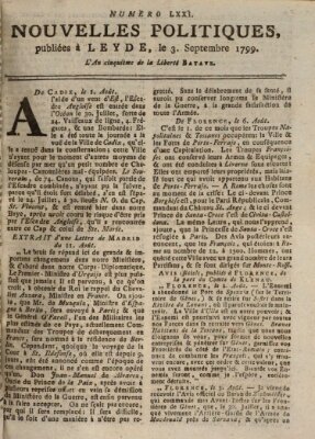 Nouvelles politiques (Nouvelles extraordinaires de divers endroits) Dienstag 3. September 1799