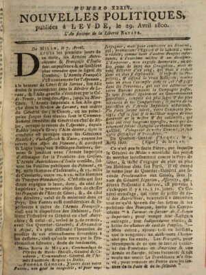 Nouvelles politiques (Nouvelles extraordinaires de divers endroits) Dienstag 29. April 1800