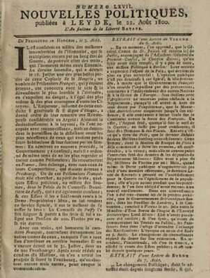 Nouvelles politiques (Nouvelles extraordinaires de divers endroits) Freitag 22. August 1800