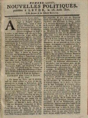 Nouvelles politiques (Nouvelles extraordinaires de divers endroits) Dienstag 26. August 1800