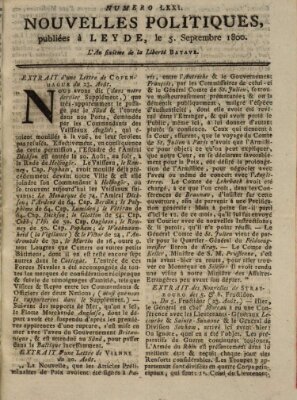 Nouvelles politiques (Nouvelles extraordinaires de divers endroits) Freitag 5. September 1800