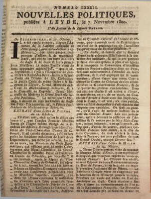 Nouvelles politiques (Nouvelles extraordinaires de divers endroits) Freitag 7. November 1800