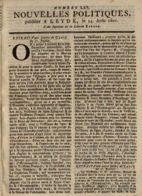 Nouvelles politiques (Nouvelles extraordinaires de divers endroits) Freitag 14. August 1801