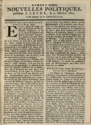 Nouvelles politiques (Nouvelles extraordinaires de divers endroits) Freitag 2. Oktober 1801