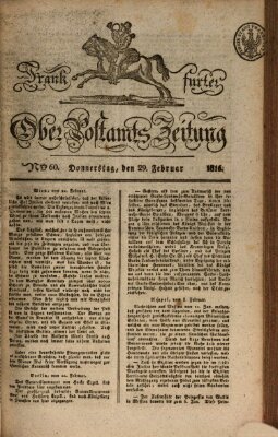 Frankfurter Ober-Post-Amts-Zeitung Donnerstag 29. Februar 1816