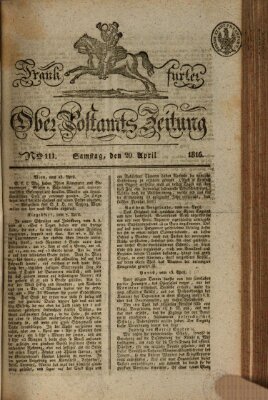 Frankfurter Ober-Post-Amts-Zeitung Samstag 20. April 1816