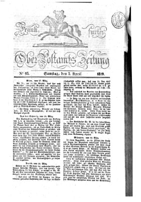 Frankfurter Ober-Post-Amts-Zeitung Samstag 3. April 1819
