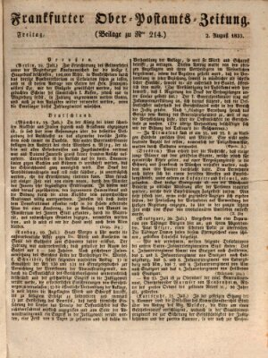 Frankfurter Ober-Post-Amts-Zeitung Freitag 2. August 1833