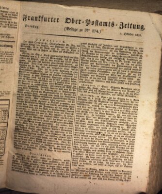 Frankfurter Ober-Post-Amts-Zeitung Dienstag 1. Oktober 1833