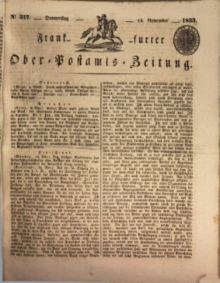 Frankfurter Ober-Post-Amts-Zeitung Donnerstag 14. November 1833