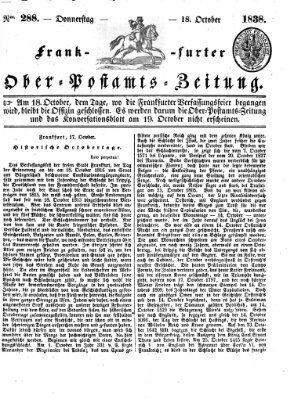 Frankfurter Ober-Post-Amts-Zeitung Donnerstag 18. Oktober 1838