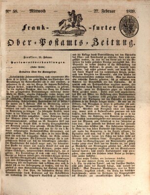 Frankfurter Ober-Post-Amts-Zeitung Mittwoch 27. Februar 1839