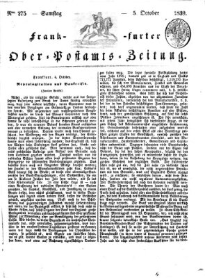 Frankfurter Ober-Post-Amts-Zeitung Samstag 5. Oktober 1839