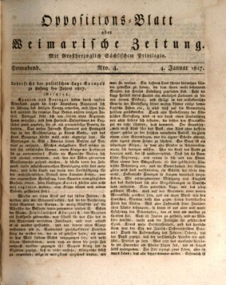 Oppositions-Blatt oder Weimarische Zeitung Samstag 4. Januar 1817