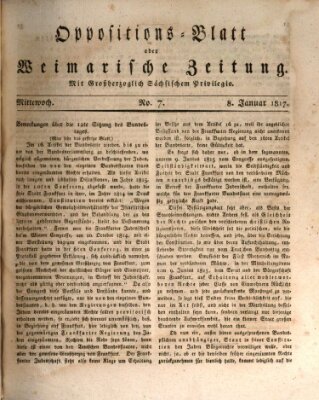 Oppositions-Blatt oder Weimarische Zeitung Mittwoch 8. Januar 1817