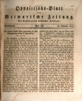 Oppositions-Blatt oder Weimarische Zeitung Samstag 18. Januar 1817