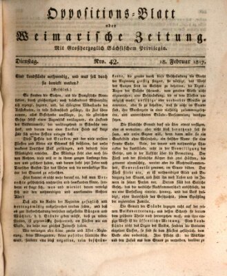 Oppositions-Blatt oder Weimarische Zeitung Dienstag 18. Februar 1817