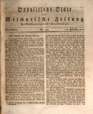 Oppositions-Blatt oder Weimarische Zeitung Donnerstag 20. Februar 1817