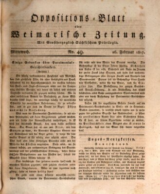 Oppositions-Blatt oder Weimarische Zeitung Mittwoch 26. Februar 1817