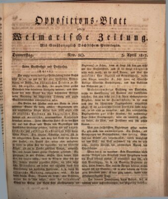 Oppositions-Blatt oder Weimarische Zeitung Donnerstag 3. April 1817