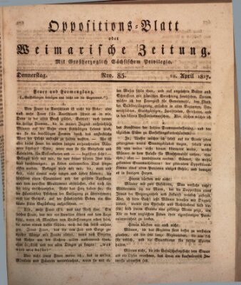 Oppositions-Blatt oder Weimarische Zeitung Donnerstag 10. April 1817