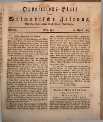 Oppositions-Blatt oder Weimarische Zeitung Freitag 18. April 1817