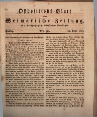 Oppositions-Blatt oder Weimarische Zeitung Freitag 25. April 1817