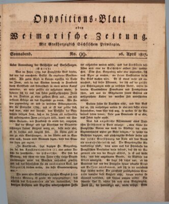 Oppositions-Blatt oder Weimarische Zeitung Samstag 26. April 1817