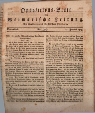 Oppositions-Blatt oder Weimarische Zeitung Samstag 14. Juni 1817