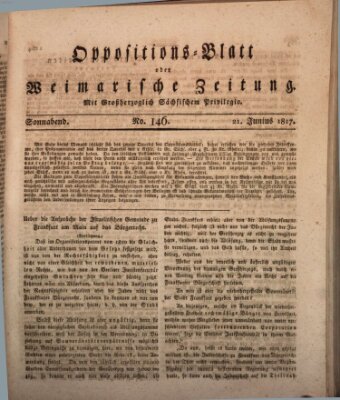 Oppositions-Blatt oder Weimarische Zeitung Samstag 21. Juni 1817