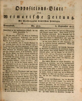 Oppositions-Blatt oder Weimarische Zeitung Samstag 6. September 1817