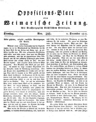 Oppositions-Blatt oder Weimarische Zeitung Dienstag 2. Dezember 1817