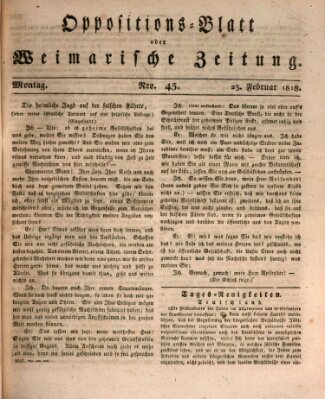 Oppositions-Blatt oder Weimarische Zeitung Montag 23. Februar 1818