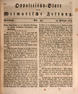 Oppositions-Blatt oder Weimarische Zeitung Mittwoch 25. Februar 1818