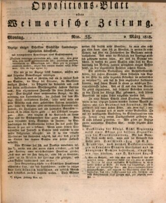 Oppositions-Blatt oder Weimarische Zeitung Montag 2. März 1818