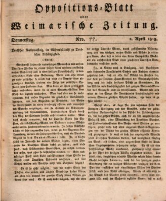 Oppositions-Blatt oder Weimarische Zeitung Donnerstag 2. April 1818