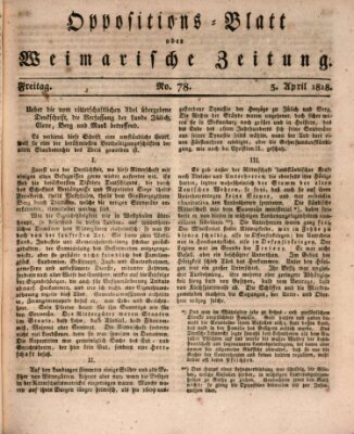 Oppositions-Blatt oder Weimarische Zeitung Freitag 3. April 1818