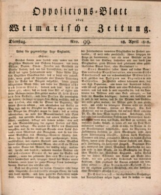 Oppositions-Blatt oder Weimarische Zeitung Dienstag 28. April 1818