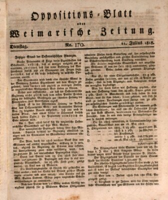 Oppositions-Blatt oder Weimarische Zeitung Dienstag 21. Juli 1818