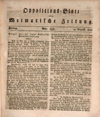 Oppositions-Blatt oder Weimarische Zeitung Freitag 14. August 1818