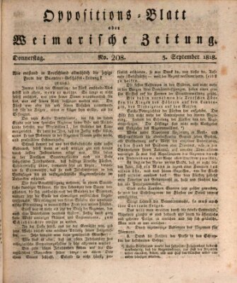 Oppositions-Blatt oder Weimarische Zeitung Donnerstag 3. September 1818