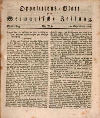 Oppositions-Blatt oder Weimarische Zeitung Thursday 10. September 1818