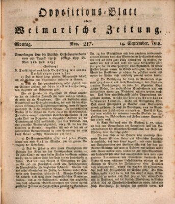 Oppositions-Blatt oder Weimarische Zeitung Montag 14. September 1818